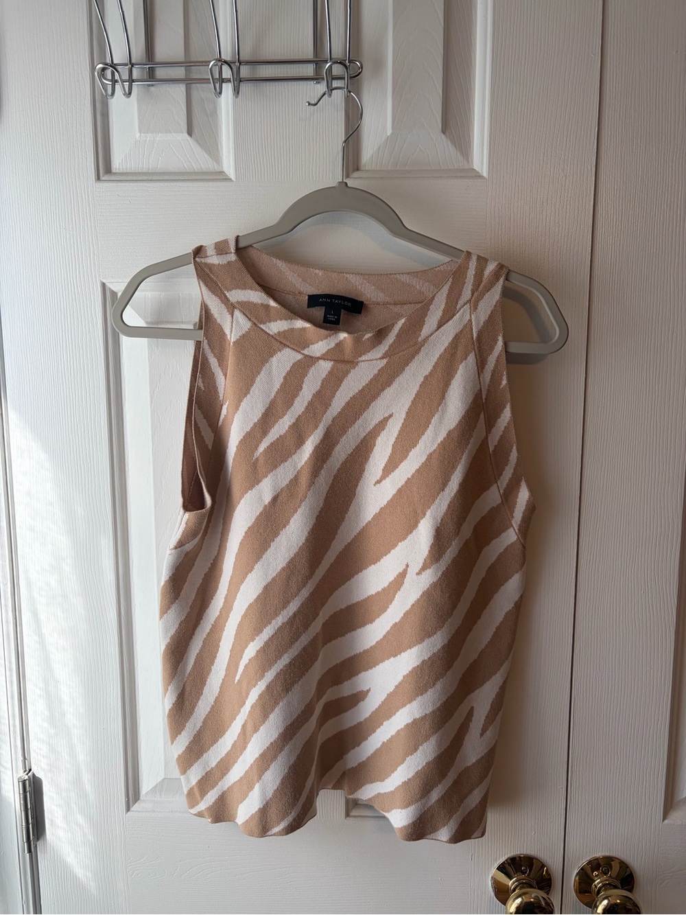 Ann Taylor Sleeveless Zebra-Print Knit Tank Top - Cream & Tan